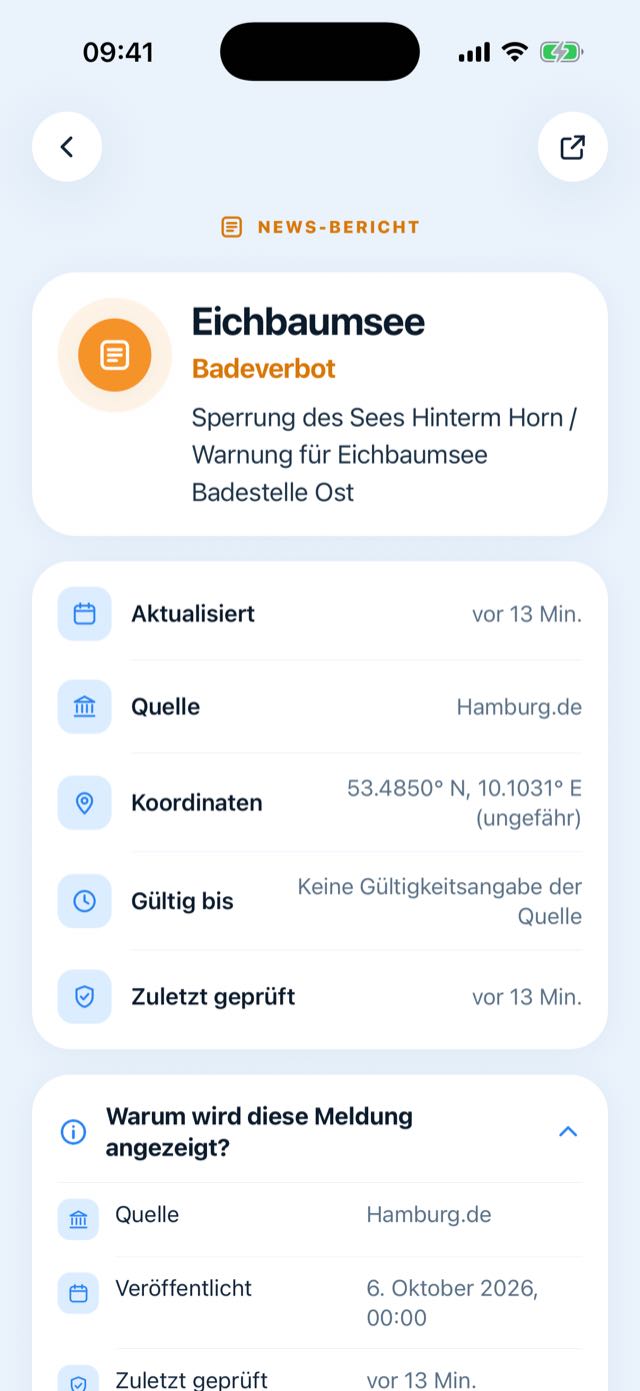 Screenshot: Warnungs-Detail mit Quellenangaben